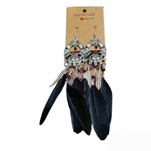 Handmade Upcycled Black Colour Feather Earrings. Lot 1